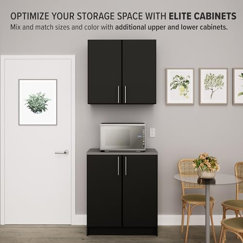 Prepac Elite 32" Storage Cabinet, Black Storage Cabinet, Base Cabinet, Bathroom Cabinet with 1 Adjustable Shelf 18" D x 32" W x 36" H, BEB-3216