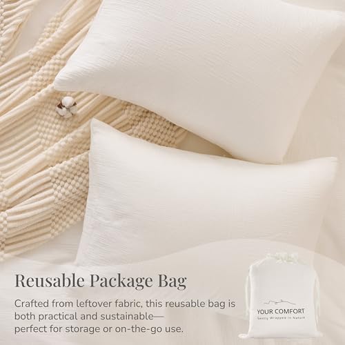 RENEWROOTS Off White Duvet Cover Queen Size, 100% Sandwashed Cotton Soft Queen Duvet Cover Set 3 Pieces with Zipper Clousre & Corner Buttons (Off White, Queen 90 x 90) RENEWROOTS