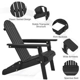 Yaheetech Folding Adirondack Chair Set of 4 Outdoor, 300LBS Solid Wood Garden Chair Weather Resistant, Fire Pit Lounge Chairs for Garden/Yard/Patio/Lawn, Black Yaheetech