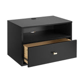 Prepac Transitional 1 Drawer Floating Nightstand With Open Shelf, 15"D x 22.5"W x 14.5"H, Black Prepac