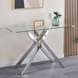 ModaWhly Glass Console Table, Narrow Entryway Table with Tempered Glass Top and Silver Metal Legs, Modern Sofa Table for Hallway, Foyer, Living Room, Office ModaWhly
