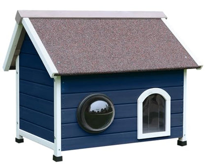 Rockever Outdoor Cat House, Cat House for Outdoor Cats Feral Cat House with Escape Door and Clear Windows for 2 Cats (Modern, Blue) - WoodArtSupply