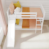 Max & Lily Solid Wood Twin Over Twin Size Low Bunk Beds for Kids with Slide and Ladder, 400 lbs Weight Capacity, 14" Safety Guardrail, Anti-Slip Steps, White Max & Lily