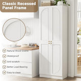 Cyclysio 80" Extra Tall Kitchen Pantry, Arched Storage Cabinet with 4 Doors and Adjustable Shelves, Freestanding Wood Cupboard with Seamless Fit Wall for Living Dining Room Bathroom Cyclysio