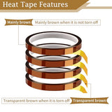 PEASUG Heat Tape, 4 Rolls High Temperature Heat Resistant Tape, Adhesive Heat Tape for Sublimation, Heat Press, Electronics, Soldering, Circuit Board, 10mm x33m(108ft) PEASUG