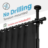 JILRON No-Drill Room Divider Curtain Set: Includes 106" W x 84" L Black Curtain & Adjustable Pole Brackets (35-100" W x 43-120" H Adjustable Range) Jilron