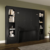 Merax Queen Size Murphy Platform Bed with Shelf, Side Cabinets, Drawers and LED, Black Merax