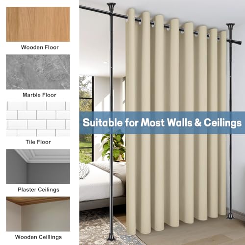 Room Divider Curtain Rod, No Drilling Rod, 48-120inch (H) 28-144inch(W) Adjustable Partition Hanging Room Dividers, Room Partitions and Dividers Floor to Ceiling Self Stand for Space Partition Black CALCHELE