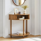 Entryway Table, Half Moon Fluted Console Tables with Storage, Mid Century Modern Small Half Round Sofa Tables for Hallway, Narrow Curved Accent Decor Table for Living Room (Mid-Century Modern, Walnut) Janmer Home