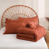 Sheet&Joy Twin Comforter Set with Sheets Burnt Orange - 5 Pieces Boho Tufted Shabby Chic Bed in a Bag, Fluffy Soft Farmhouse Bed Set for All Seasons Sheet&Joy