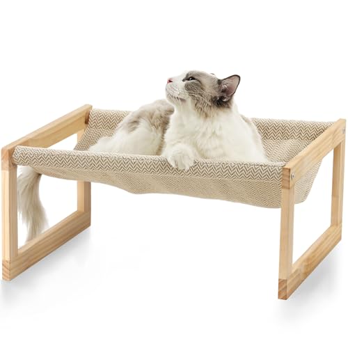 FUKUMARU Dog Bed, Large Breathable Cat Bed, Wooden Cat Hammock for Outdoor, 21 X 16.5 Inch Elevated Pet Furniture Suitable for Kitty, Puppy, Rabbit, Bunny and Small Animal - WoodArtSupply