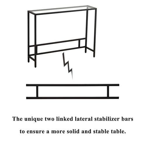 MAJARO Small Modern Console Table for Entryway, Tempered Glass with Metal Frame Sofa Table for Living Room, Hallway, Office (Single-Layer, Black) MAJARO