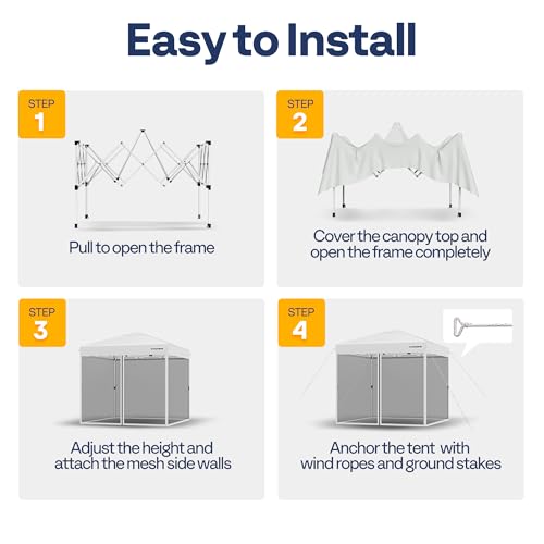 VIVOHOME 10x10ft Easy Pop-Up Canopy, Outdoor Screen Tent with Mosquito Netting, 2 Zipper Doors, and Roller Bag for Yard Camping Picnic Party Events, White VIVOHOME