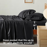 Bedsure King Size Sheet Set, Cooling Sheets King, Rayon Derived from Bamboo, Deep Pocket Up to 16", Breathable & Soft Bed Sheets, Hotel Luxury Silky Bedding Sheets & Pillowcases, Black Bedsure