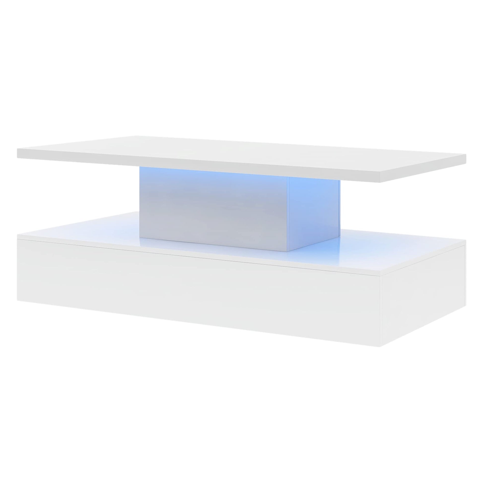 Coffee Table Cocktail Table Modern Industrial Design with LED Lighting, 16 Colors with a Remote Control, White - WoodArtSupply