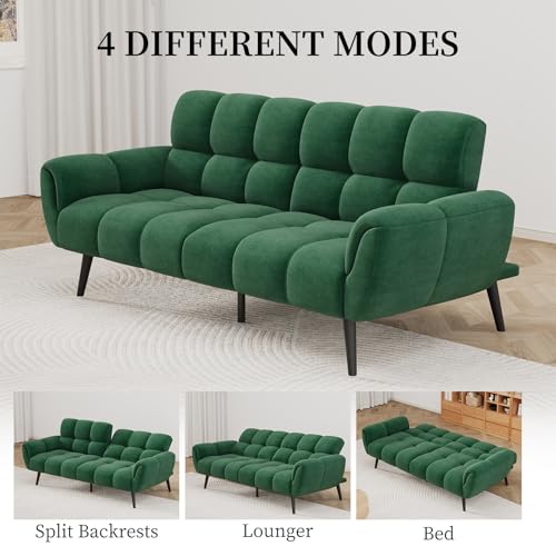 HIPIHOM Convertible Futon Sofa Bed, 76.77" Modern Linen Futon Couch, Comfy Sleeper Sofa with Adjustable Backrests, Couch Bed for Small Spaces, Living Room, Bedroom, Apartment, Green HIPIHOM