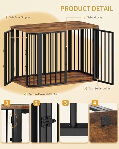 Hzuaneri 39.4'' Dog Crate Furniture, L Indoor Dog Kennel Dogs Cage, Modern Decorative Pet House for Small/Medium/Large Dogs, Anti-Chew & Anti-Escape, Kennel End Side Table, Rustic Brown DFC88701B Hzuaneri