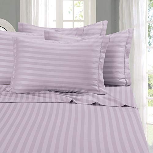 Elegant Comfort Best, Softest, Coziest 6-Piece Sheet Sets! - 1500 Premier Hotel Quality Luxurious Wrinkle Resistant 6-Piece Damask Stripe Bed Sheet Set, Full Lavender/Lilac Elegant Comfort