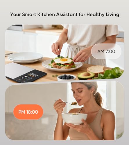 KUAIVO Smart Nutrition Food Scale with TFT Display, Tracks Calories, Fat, Carbs & Protein, Works with App for Daily Reports, 50 Built-in Foods, 23 Nutrients, Digital Kitchen Scale for Meal Prep KUAIVO