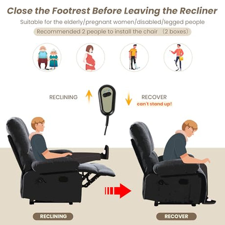 HOMYEDAMIC Oversized Power Recliner Chair 350lb with Hidable Cup Holders, Extra Wide Large Big Electric Recliner Chair with Lumbar Support Pillow Nursery Chair Living Room (Power, Grey) HOMYEDAMIC