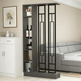 Wall Room Divider - Freestanding Wood Room Divider with Shelves, Wall Divider with Storage Cabinet, Easy Assembly Freestanding Decor for Bedroom, Office (Grey+Black, 31.5IN) Horseo