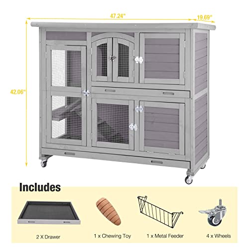 Aivituvin Bunny Cage Rabbit Hutch Indoor Rabbit Cage with Wheels Outdoor Rabbit House with Two Plastic Tray, Foldable Door (Gery) Aivituvin