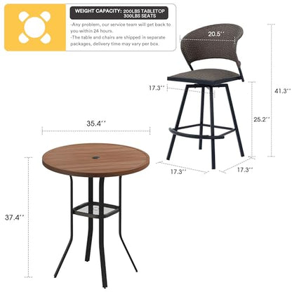 VICLLAX 5-Piece Outdoor Bar Set with Swivel Stools and Walnut Wood-Like Table - WoodArtSupply