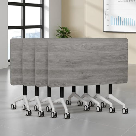 Folding Conference Table, Modern Large Conference Room Tables with Flip-Top Design, Foldable Conference Table Meeting Table with Wheels, Mobile Seminar Training Tables for Office Classroom (4, Oak) VVNO LIKK