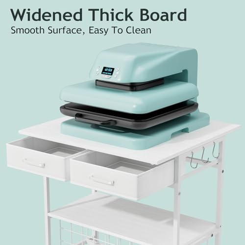Homsorout Movable Heat Press Table - Heat Transfer Machine Stand Compatible for Cricut, Vinyl Roll Holder, Rolling Metal Wood Sublimation Printer Organizer for T Shirt Maker Craft, 23.6''×19.6'' Homsorout