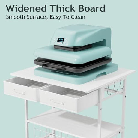Homsorout Movable Heat Press Table - Heat Transfer Machine Stand Compatible for Cricut, Vinyl Roll Holder, Rolling Metal Wood Sublimation Printer Organizer for T Shirt Maker Craft, 23.6''×19.6'' Homsorout