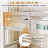 Zevemomo Wooden Bunk Bed Twin Over Twin, Low Bunk Bed, Solid Rubberwood Bed Frame with Built-in Ladder, Floor Bunk Bed for Bedroom, Space Saving, No Box Spring Needed, Antique White Zevemomo