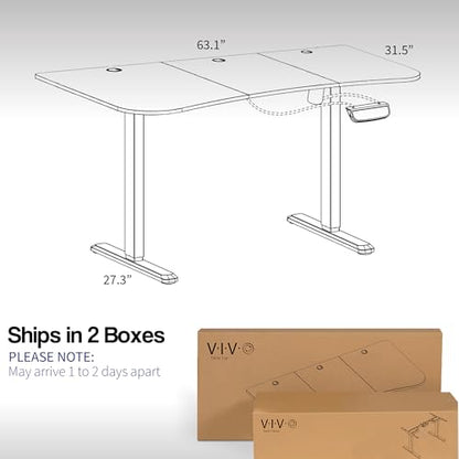 VIVO Electric Height Adjustable 63 x 32 inch Memory Stand Up Desk, White Table Top, White Frame, Touch Screen Preset Controller, 2E Series, DESK-KIT-2E1W - WoodArtSupply