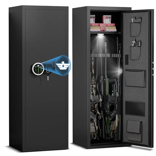 Riflevault 6-8 Rifle Gun Safe for Shotguns, Large Unassembled Gun Safe for Home Rifle and Pistols with Dual Alarm and Mute Mode, Long Gun Cabinet for Rifles with Touchscreen Pad, Removable Shelves Riflevault