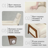 Lexicon Push Back Recliner Chair, Faux Leather Upholstered Reclining Chair with Footrest, Exposed Dark Brown Finish Wood Frame, Small Recliner for Small Space, Living Room, Bedroom, Light Beige