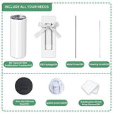50 Pack Sublimation Tumblers 20 oz Skinny bulk,Stainless Steel Double Wall Insulated Straight Sublimation Tumbler Cups Blank White with Lid,Individually Box,Polymer Coating for Heat Transfer ZONEGRACE