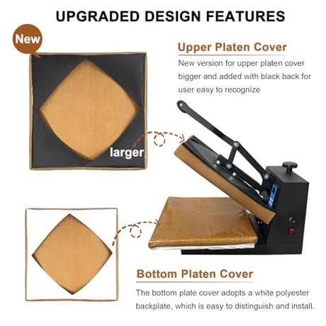 Heat Press Covers 15x15 Inch 2 Piece Set for Top and Bottom Platens | Reusable Teflon Material Heat Press Protective Covers for Sublimation, DTF and Heat Press Transfers EAOENLS