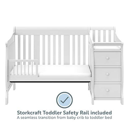 Storkcraft Portofino 5-in-1 Convertible Crib and Changer (White) – Changing-Table Combo with Drawer, Converts to Toddler Bed, Daybed Full-Size Storage Drawer