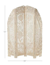 Deco 79 Wood Floral Handmade Foldable Arched Partition 4 Panel Privacy Screen with Intricately Carved Designs, Room Divider 60" x 2" x 72", White Deco 79