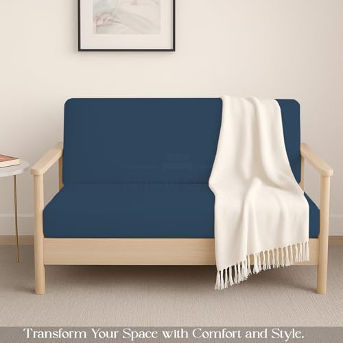 Full Size Armless Futon Covers - 100% Egyptian Cotton Futon Slipcovers - Zippered Couch Cover Sofa Bed Protector, Sleeper Sofa Cover, Machine Washable, Medium Blue Yarns of Cotton