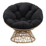 OSP Home Furnishings Wicker Papasan Chair with 360-Degree Swivel, Natural Frame with Black Cushion OSP Home Furnishings