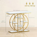 HOMCOM Entryway Table, 39.4" Console Sofa Table with Storage Shelves and Circle Steel Frame, Narrow Wood Accent Tables for Entrance, Hallway, Foyer, Living Room, White Marble Effect HOMCOM