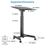 AVLT 47" Height Adjustable Mobile Workstation with Tilting Desk (3 ft 11 inches) - Foot Pedal Pneumatic Standing Desk Cart - Mobile Laptop Cart - Mobile Black Cart with Brake Casters AVLT