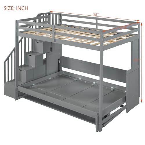 Merax Full Over Full Size Murphy Bed with Hydraulic Lift and Built-in Desk, Space-Saving Wall Bed with Desk Design, Ideal for Home Office, Small Rooms, or Apartments, Gray Merax