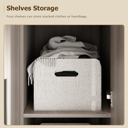 ECACAD Wardrobe Armoire with 4-Tier Shelves, Hanging Rod and 3 Doors, Wooden Closet Storage Cabinet for Bedroom, Brown Grey (47.2”W x 18.9”D x 70”H) ECACAD