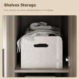 ECACAD Wardrobe Armoire with 4-Tier Shelves, Hanging Rod and 3 Doors, Wooden Closet Storage Cabinet for Bedroom, Brown Grey (47.2”W x 18.9”D x 70”H) ECACAD