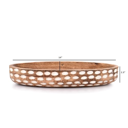 NIRMAN Mango Wood Decorative Bowl for Table Centerpiece Dining Living Room Home Kitchen Décor (14" x 6" x 2.3") - WoodArtSupply