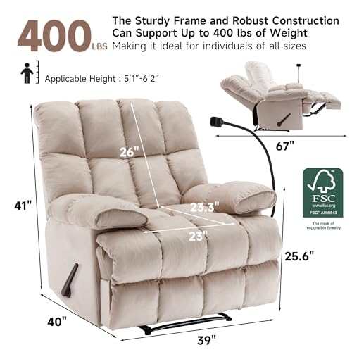 Euthymia Oversized Recliner Chair, Big and Tall Recliner Chairs for Adults 400LBS, Large Recliner Chair, Extra Wide Recliner for Living Room, Cream
