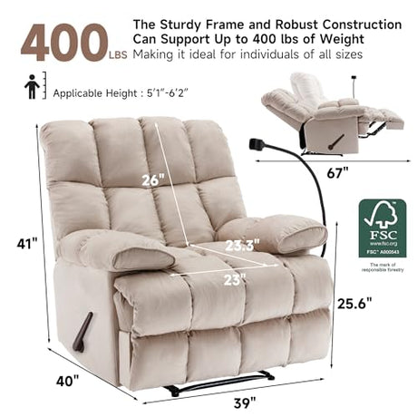 Euthymia Oversized Recliner Chair, Big and Tall Recliner Chairs for Adults 400LBS, Large Recliner Chair, Extra Wide Recliner for Living Room, Cream Euthymia