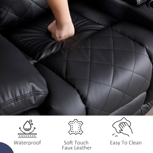 CANMOV Faux Leather Manual Recliner Chair, Single Sofa Chair with Comfortable Armrest and Backrest, Home Theater Seating for Living Room, Bedroom, Black