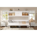 Harper & Bright Designs Twin Size Murphy Bed with Storage Drawer, Open Cabinets and Charging Station, White Harper & Bright Designs